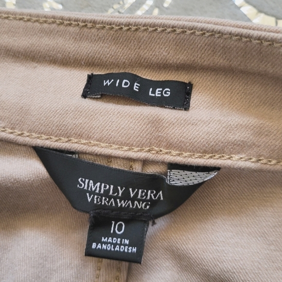 Vera Wang Wide Leg Sailor Pants Khaki Cropped Button Front 10 - Picture 6 of 7